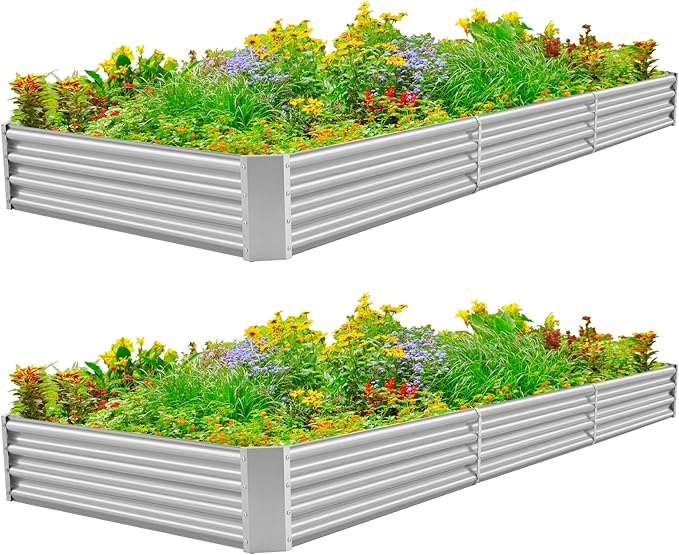 Land Guard 12×4×1ft Galvanized Raised Garden Bed Kit for Vegetables 2 Pack, Galvanized Super Large Metal Planter Raised Garden Boxes Outdoor