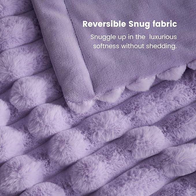Cozy Bliss Faux Fur Throw Blanket for Couch, Cozy Warm Plush Striped Blanket for Sofa Bedroom Living Room, 60 * 80 Inches Lavender Purple
