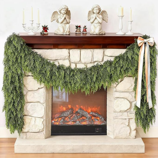 5FT Cedar Garland for Fireplace - Artificial Christmas Garland Thick and Lush Realistic Faux Cedar Fake Pine Needles Garland for Table,Window,Stairs,Mante,Indoor Outdoor Decor (1PCS)