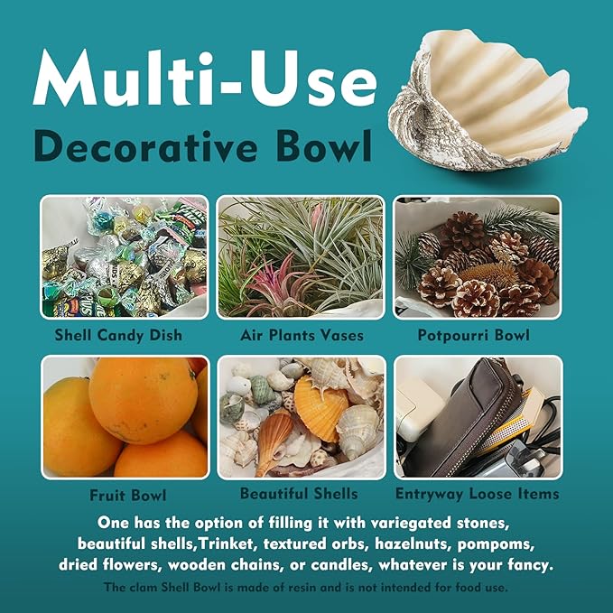 Large Mud Gray Clam Shells Decorative Bowl,Weathered style ClamShell Bowl Beach Decorations for Home Coastal Beach Decor Decoration Storage Bowls & Home Office Nautical Themed Party Decor -10.2"-1PC