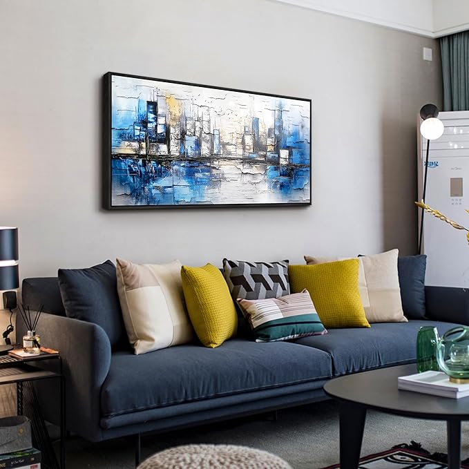 ZUITINGHUA Black Framed Canvas Wall Art For Living Room Wall Decor For Bedroom Office Wall Decorations Blue Landscape Paintings Abstraction Pictures Artwork Room Aesthetic Home Decor 20x40 In