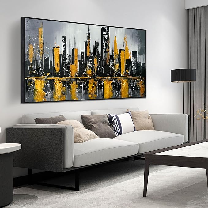 New York City Wall Art for Living Room - Hand Painted Canvas Wall Art for Office - Big Picture Frames for Wall Size 29" x 59"