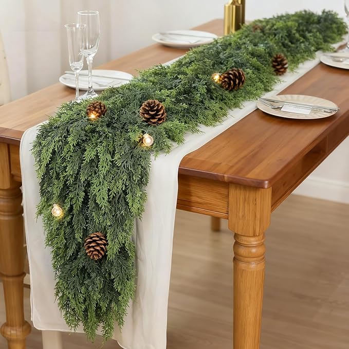 5FT Real Touch Cedar Garland for Fireplace - Artificial Christmas Garlands Realistic Faux Greenery Fake Pine Needles Garland for Holiday,Table, Window,Mantel,Stairs, Home,Indoor Outdoor Decor (1PCS)