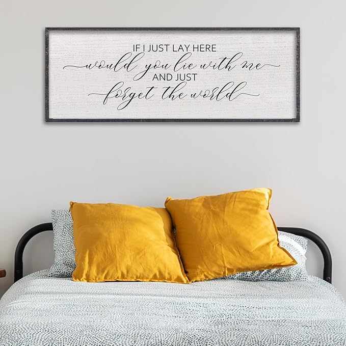 LuZhiQiang If I Lay Here Would You Lie With Me Sign Wall Decor 40"×15" Wood Framed Master Bedroom Above Over Bed Inspirational Wall Art (Black)
