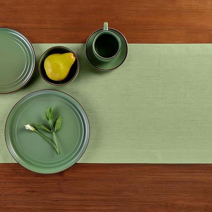 Solino Home Linen Laurel Green Table Runner 36 Inches - 100% Pure Linen Farmhouse Short Table Runner 14 x 36 Inch Ideal for Dresser and Coffee Tables - Fall, Autumn, Thanksgiving - Fete