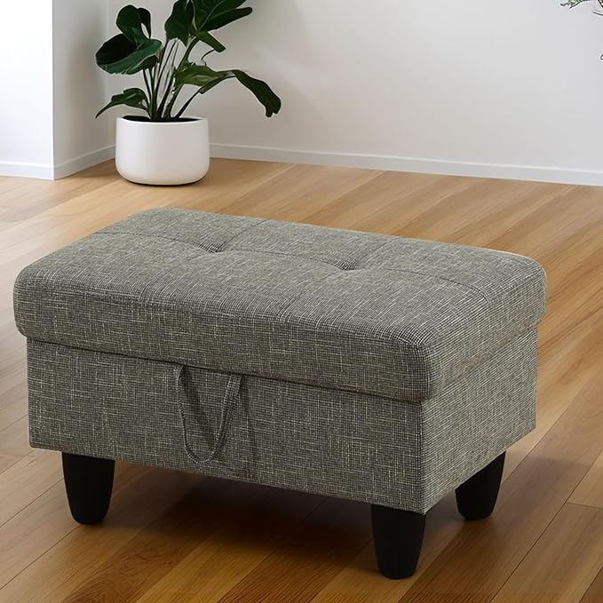 Ottoman Rectangular Storage Ottoman Bench, Flannel Footrest Stool Footstool with Lid for Living Room, Bedroom, Entryway, Gray, 28.5"x19"x17.5"