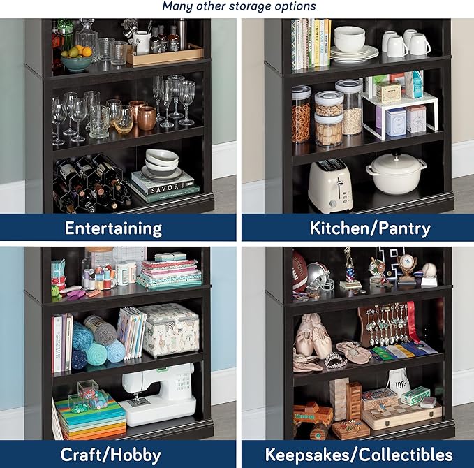 Sauder Miscellaneous Storage 5 Bookcase/Book Shelf, L: 35.28" x W: 13.23" x H: 69.76", Estate Black