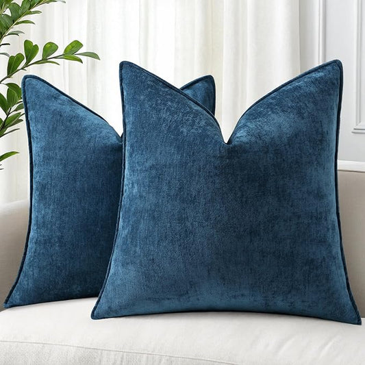 decorUhome Couch Throw Pillow Covers 26x26 Set of 2, Decorative Soft Euro Neutral Chenille Pillow Covers with Elegant Design for Sofa Bed Living Room Home Decor, Poseidon