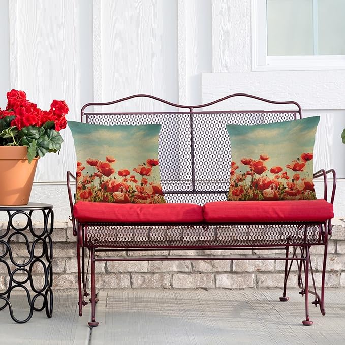 Swono Poppy Bed Pillow Covers, Vintage Blossom Red Roses Poppies Flied Decorative Throw Pillow Cover Cushion Case for Sofa Bed Living Room Farmhouse Decorations, 18"X18" 2 Pieces Pillowcases