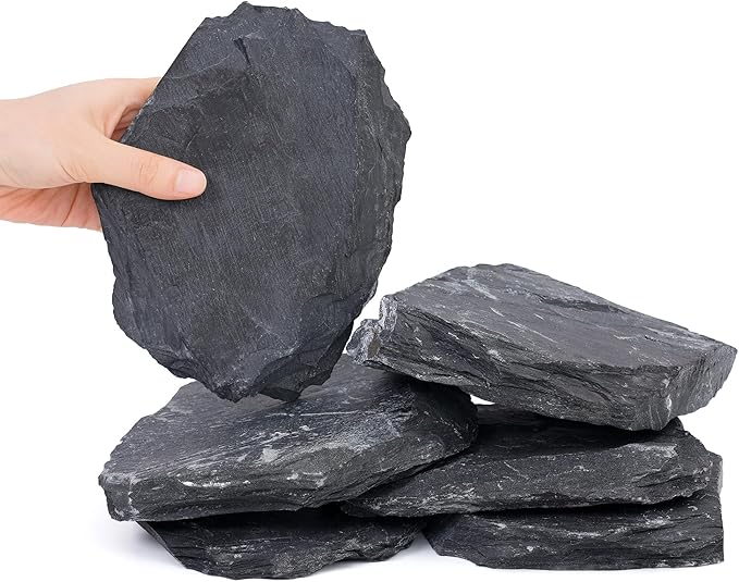 6 Natural Aquarium Rocks 6" to 8" Perfect Rocks for Aquariums, Landscaping Model,Tank Decoration, Amphibian Enclosures-Slate Rocks