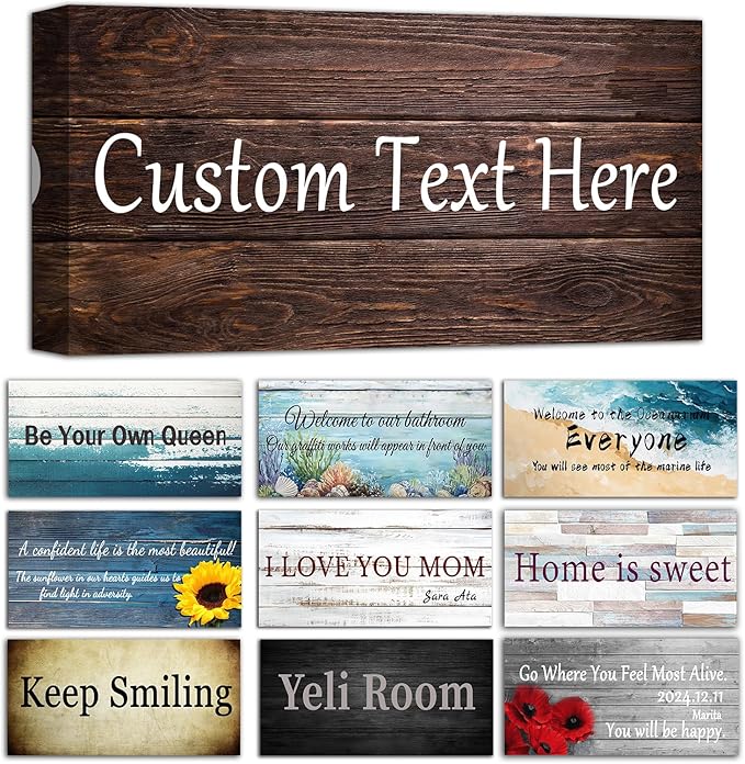 CHAOSETKEN Custom Text Sign Wall Art Personalized Family Quote Wall Decor Family Sign Canvas Prints Customized Wood Text Quote Pictures Rustic Farmhouse Decor Framed (16L x 8W)