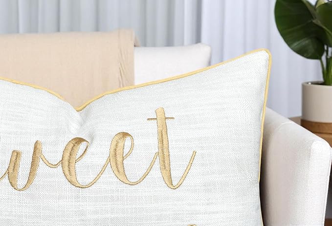 Rudransha 12x18 Sweet Dreams Lumbar Pillow Cover - Embroidered Elegant Throw Pillowcase - Decorative Cushion for Bed, Sofa, Kids Room, Reading Nook - Soft Neutral Accent - Ivory (Beige Thread)