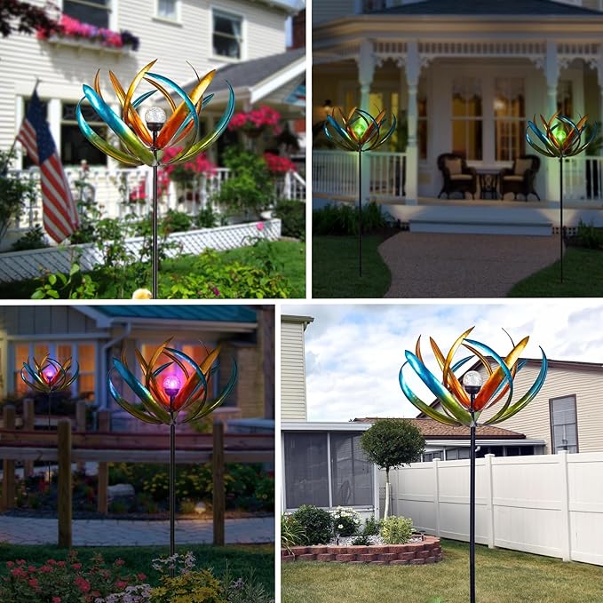 Large Solar Wind Spinners for Yard and Garden-82.6 Inch 360° Metal Wind Sculptures Outdoor Clearance Kinetic Windmills with Multi Color Led Glass Ball