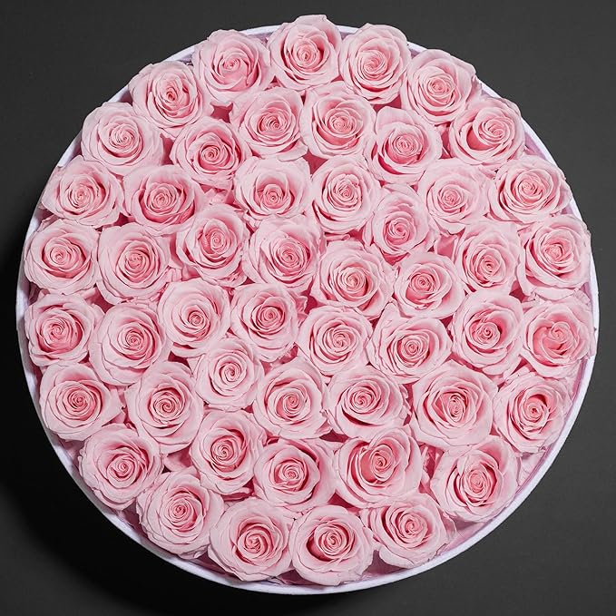 50 Piece Roses in a Velvet Box, Flowers for Delivery, Presereved Flowers Birthday Gifts for Women Mom and Wife (Pink)