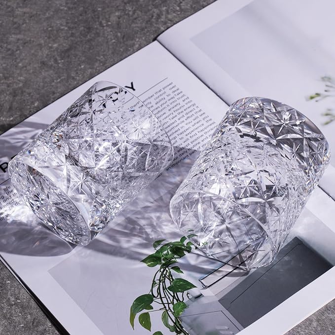 KAMMAK Crystal Whiskey Glasses Set of 2, Hand Blown 7.78oz Old Fashioned Glasses Stemless, Luxury Handcrafted Cocktail Glasses, Scotch Cup for Women, Men Gift for Rocks, Bourbon Barware, Bar