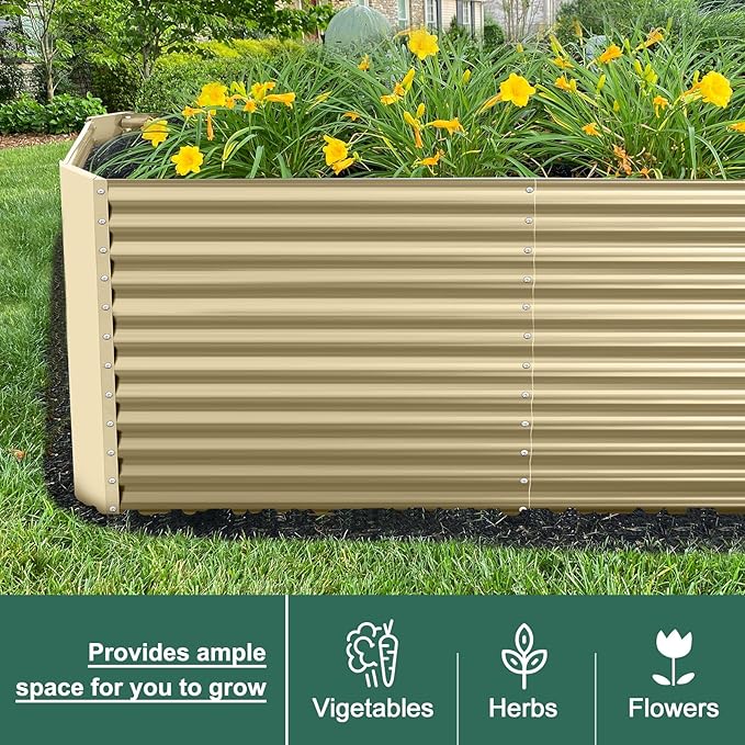 Land Guard 6x3x3ft Rectangular Galvanized Raised Garden Beds, Large-Capacity Metal Planter Box Outdoor, Durable Deep Raised Garden Bed 3ft Tall, Raised Beds for Gardening Vegetables, Cream Yellow