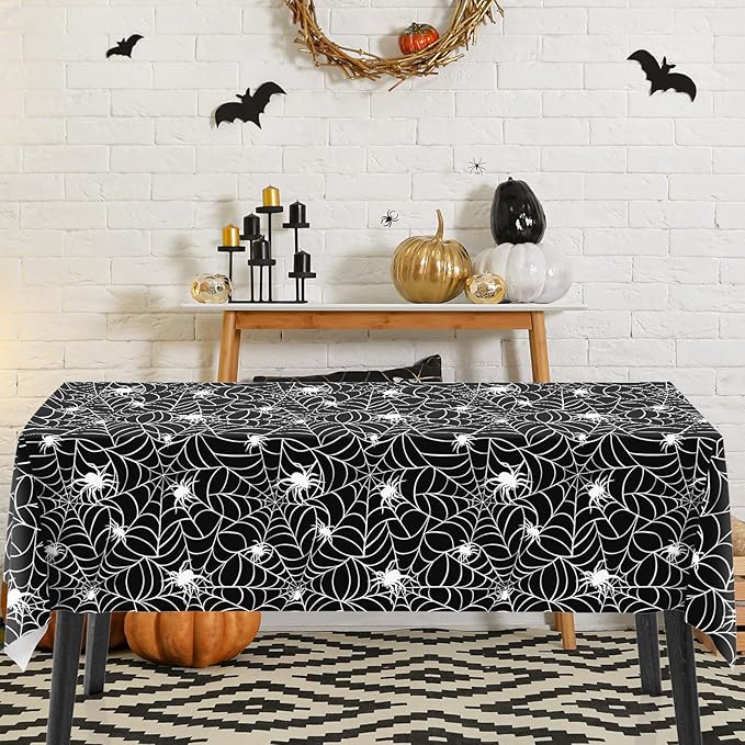 Whaline 4 Pcs Halloween Plastic Tablecloths Colored Spider Web Disposable Table Cover Spiderweb Rectangle Table Cloth for Trick or Treat Holiday Party Decor, 54 x 108 Inch