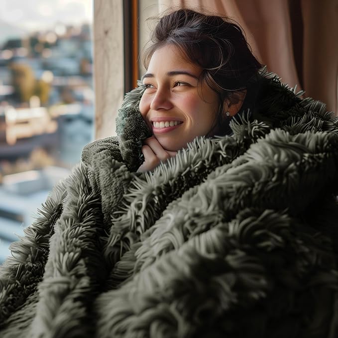 Bedsure GentleSoft Fluffy Olive Green King Size Blanket for Bed, Thick Soft Sherpa Faux Fur Fleece Bedding Fuzzy Plush Winter Warm Heavy Large King Blanket, Cozy Olive Gifts for Men Women, 108x90