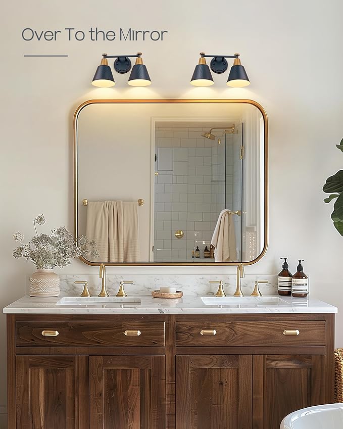 FEMILA 2-Light Bathroom Light Fixtures, Modern Bathroom Vanity Light with Hammered Metal Shade, Dark Blue Sconces Wall Lighting for Mirror Kitchen Bedroom, 4FG59B-2W Blue