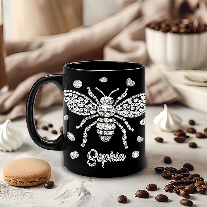 Hyturtle Personalized Jewelry Bee 2D Mug - Bee Keeper Gifts For Women Lovers Teacher - Honey Gifts For Beekeeper Farmer On Birthday - Queen Honeycomb Decor - Custom Coffee Cup Ceramic Mug 11 Oz 15 Oz