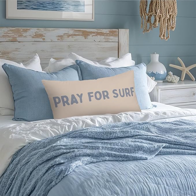 Coastal Beach Room Decor 12x20 Pillow Cover, Beach House Decor, Pray for Surf Coastal Decorative Lumbar Pillow Covers for Girls Boys Bedroom College Dorm Sofa Couch