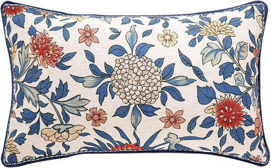 patdrea Designer Throw Pillow Covers,Euro Elegant Linen with Colorful Blooming Floral Pattern Pillow Cover,Decorative Lumbar Pillowcases Cushion for Bed Living Room Outdoor Car,12"x20"