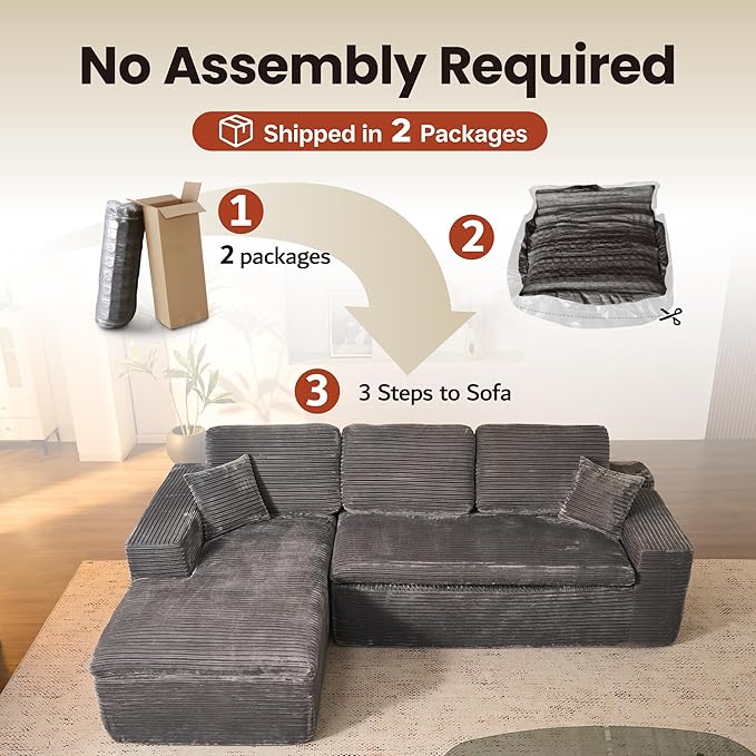 ovios 105” Modular Sectional Sofa with Thicken Seat Cushion, Cloud Couch with Deep Seat, Modern L-Shape Sofas Couches with Chaise,Upholstered Couches for Living Room Bedroom,Grey