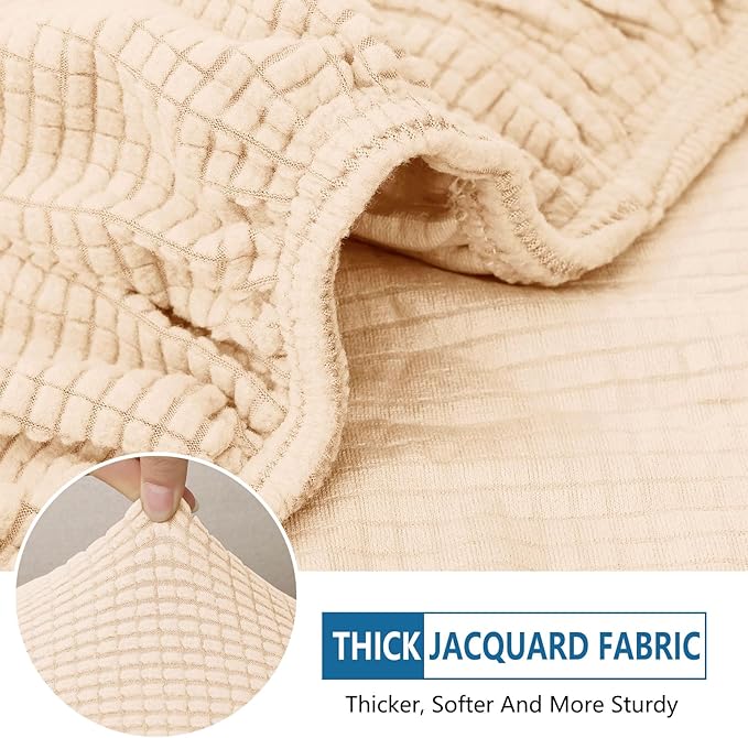 hyha Waterproof Sectional Couch Covers, Non Slip Sofa Couch Cushion Covers L Shape, Thick Stretch Jacquard Fabric, Washable Sofa Slipcovers with Elastic Bottom (1 Piece for Chaise XL, Beige)