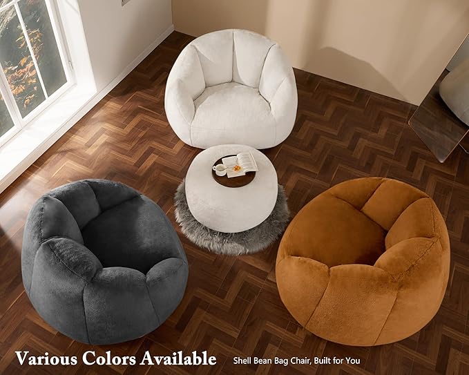 Giant Bean Bag Chaise Lounge Indoor Chair for Adults - Comfy Plush Round Shell Soft Accent Chair, Oversized Cozy Floor Sofa for Living Room, Bedroom & Game Rooms, Orange