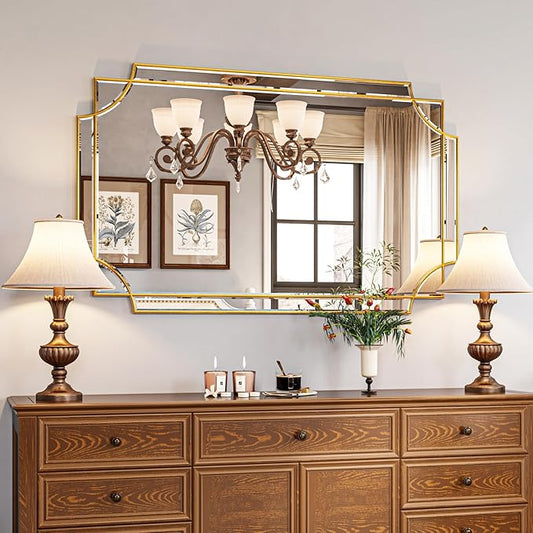 Kelly Miller 30"x48" Large Gold Mirror for Wall Decor, Modern Decorative Mirror Rectangle Wall Vanity Mirror Bevelled Full Length Mirror for Bathroom Living Room Bedroom Farmhouse Fireplace Entryway