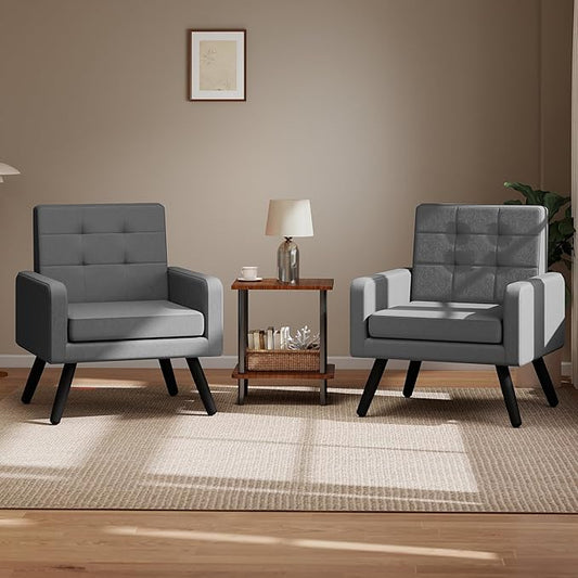Kromax Mid-Century Modern Accent Chair Set of 2 for Living Room, 496 Lb. Weight Capacity, Dual Armrests, Comfy Extra Large Seat, Timeless Style Perfect for Reading & Relaxing, Dark Grey