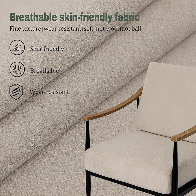 Modern Accent Chairs Set of 2 for Living Room Bedroom Mid Century Arm Chairs Upholstered Office Accent Chairs Comfy Waiting Room Chairs with Metal Frame, Beige