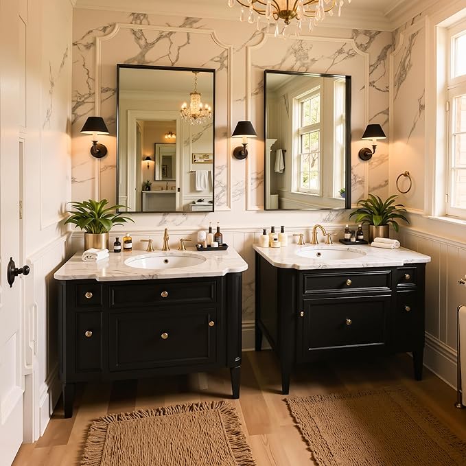 50"x30" Black Framed Bathroom Mirror, Large Rectangular Vanity Mirror, Aluminum Metal Frame, Wall Farmhouse Modern Wall-Mounted Mirrors for Bathroom, Bedroom, Living Room, Over Sink