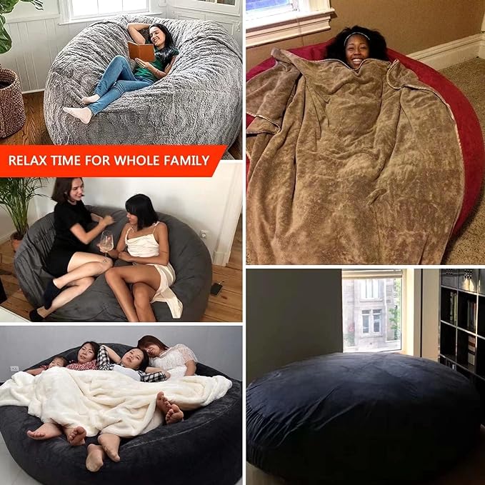 Big Huge Giant Bean Bag Chair for Adults, (No Filler) Bean Bag Chairs in Multiple Sizes and Colors Giant Foam-Filling Required- Machine Washable Covers, Double Stitched Seams (Sky Blue,6FT)