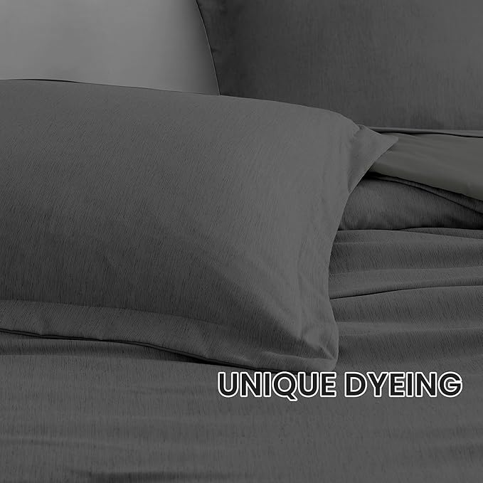 Monbix Queen Comforter Set - 7 Pieces Cationic Dyeing Dark Grey Bed in a Bag Queen Bedding Sets with Comforter, Sheets, Pillowcases & Shams, Reversible Bedding Comforters Sets