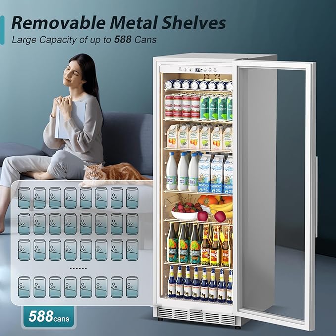 Tylza 13.8 Cu Ft Commercial Refrigerator with Glass Door Display Beverage Fridge, Upright Beverage Cooler Merchandiser, Low Noise, Fast Cooling, White