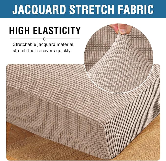 H.VERSAILTEX Super Stretch Individual Seat Cushion Covers Sofa Covers Couch Cushion Covers Slipcover Sets Thick Jacquard Textured Twill Fabric (1 Piece Loveseat Cushion Cover, Sand)
