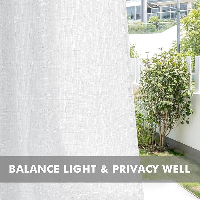 HolidayIdeas 4 Panels Outdoor Curtains for Patio Waterproof White Linen Curtains 95 Inch Length-Indoor/Outside Curtains Weatherproof, Privacy for Pergola, Porch, Gazebo-54 Wide x 95" Long