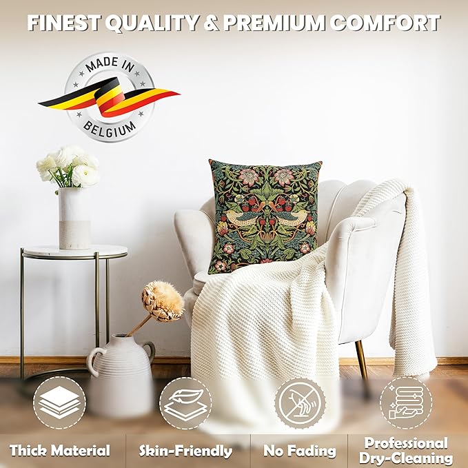 Charlotte Home Furnishings Throw Pillow Covers, Decorative Boho Pillow Covers for Couch, Living Room, Black Strawberry Square Cushion Cases 18x18 in, European Cotton Jacquard Woven, Cozy Bedroom Decor