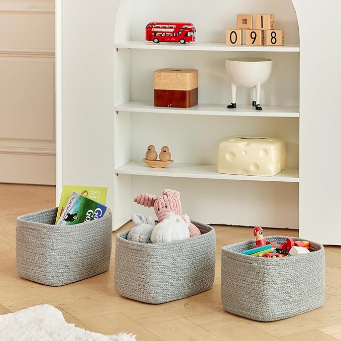 Small Baskets Set of 3-11"x7"x7" Perfect Toy Baskets for Storage, Ideal Storage Basket for Cube, Towels, and More - Basket for Shelves （Grey)