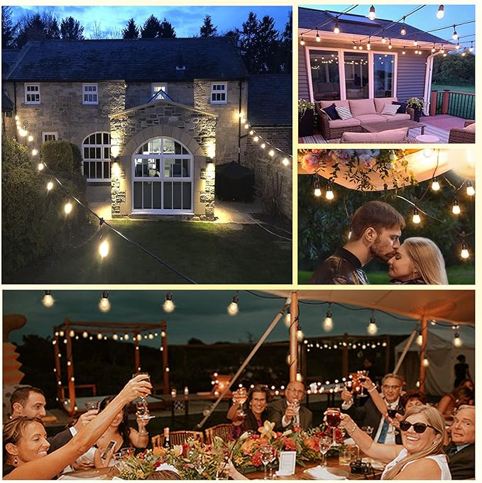 190FT Remote Controlled Outdoor String Lights Patio String Lights for Outside, 60+3 Shatterproof S14 Warm Lights String Outdoor for Bistro Café Gazebo Backyard, Linkable, 2 Pack
