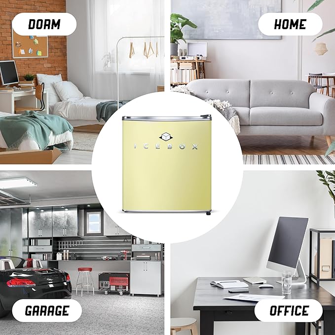 IBCR17SUN Compact, Energy Star Certified Small, Single Door Mini Fridge with Freezer Refrigerator, Standard (1.7 cu ft), Sun Yellow
