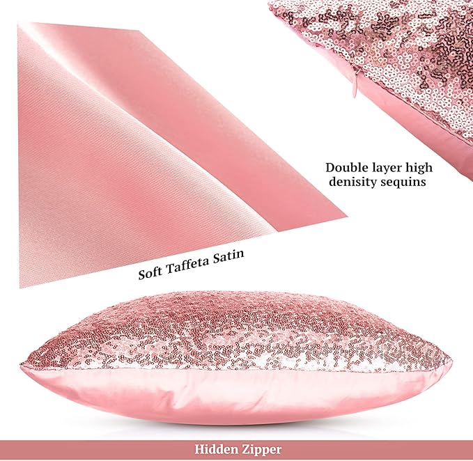 Irenare 4 Pcs Sequin and Fluffy Pillow Covers Winter Throw Pillow Cases Soft Cushion Cover for Couch Bed Sofa Xmas Day(18 x 18 Inch,Pink, White)