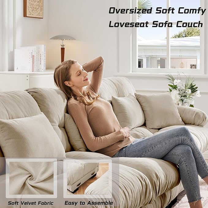 Loveseat Modular Sectional Sofa, U Shaped Couch with Ottoman, Cloud Couch Sectional Couch Home Sofa Living Room Oversized Couch Deep Seat Couch with Round Bolster Armrests 4 Pillows