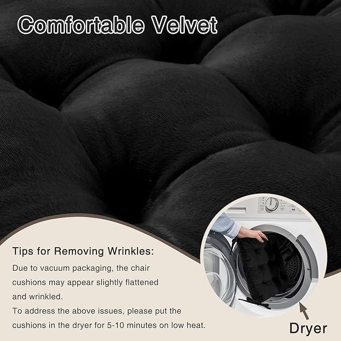 OVOV Chair Cushions for Dining Chairs Set of 6 Tufted Indoor Chair Pads with Ties Soft Square Seat Cushions for Kitchen Chairs 15.5"x15.5",Black