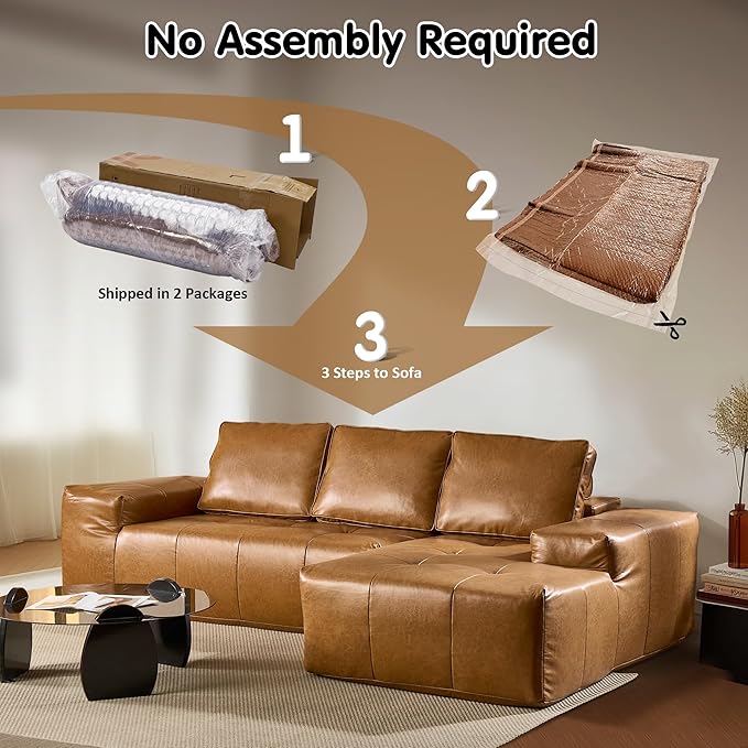 ovios Sectional Cloud Couch for Living Room, Modular Floor Sofa with Plush Corduroy, No Assembly Required, Big Comfy Couches Set with Fluffy Memory Foam, Stupendous U Shaped Sofas with Chaise, Brown