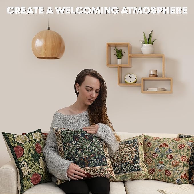 Charlotte Home Furnishings Throw Pillow Covers 16x16 in, Green Tree Decorative Couch Pillow Covers, Boho Decor European Tapestry Cushion Cases, Living Room Cozy Home Decor, Jacquard Woven Soft Cotton