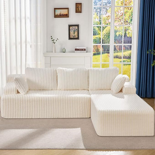 Hobestluk Modular Sectional Sofa Couches 108" L-Shape Couch 3 Seat Modular Sofa Memory Foam Sectional Couches for Living Room, Boneless Couch with Oversized Chaise (White, Right Facing)