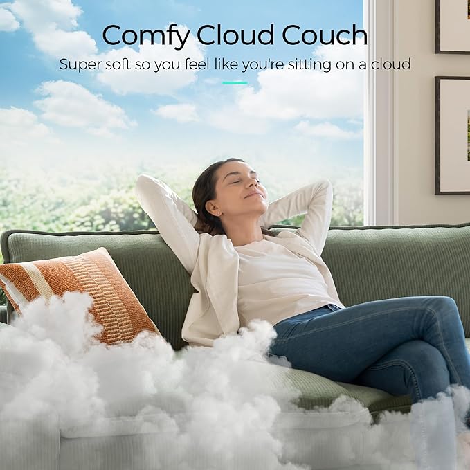 LINSY HOME Sectional Loveseat Sofa - 90'' Oversized Corduroy Cloud Couch Soft Modern Comfy Green Loveseat Couch Deep Seat Couches for Living Room Bedroom Apartment Office, Green
