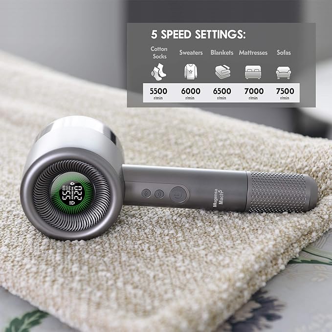 Fabric Shaver Lint Remover Clothes and Furniture - 5 Speeds - Removes Fuzz and Pilling - Bonus Lint Roller - Mugensa Mach5